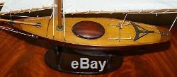 Stunning Large Hand Carved Wooden Model Boat Working Rudder Large Sails Nice