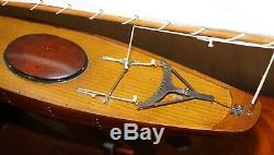 Stunning Large Hand Carved Wooden Model Boat Working Rudder Large Sails Nice