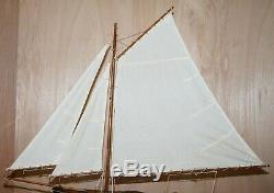 Stunning Large Hand Carved Wooden Model Boat Working Rudder Large Sails Nice