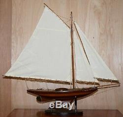 Stunning Large Hand Carved Wooden Model Boat Working Rudder Large Sails Nice