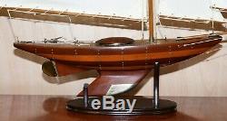 Stunning Large Hand Carved Wooden Model Boat Working Rudder Large Sails Nice