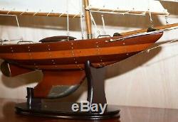 Stunning Large Hand Carved Wooden Model Boat Working Rudder Large Sails Nice