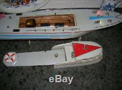 Toy Wood Boat Pc-25 Rare Model All Wood Battery Operated Boat Twin Screw Ito