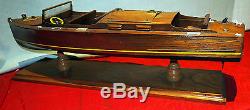 Triple Cockpit Vintage Racing Hand-made Wood Boat Model Gorgeous Details L=26