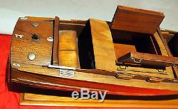 Triple Cockpit Vintage Racing Hand-made Wood Boat Model Gorgeous Details L=26