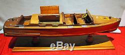 Triple Cockpit Vintage Racing Hand-made Wood Boat Model Gorgeous Details L=26