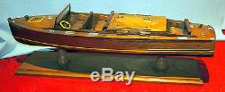 Triple Cockpit Vintage Racing Hand-made Wood Boat Model Gorgeous Details L=26