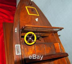 Triple Cockpit Vintage Racing Hand-made Wood Boat Model Gorgeous Details L=26