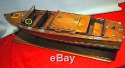 Triple Cockpit Vintage Racing Hand-made Wood Boat Model Gorgeous Details L=26