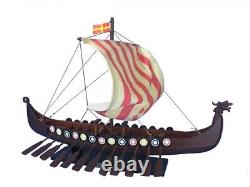 Two Ft. Long Fully Assembled Wooden Model Viking Drakkar Longship Boat