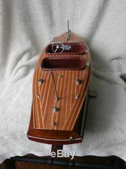 VERY NICE Vintage Chris Craft Barrel Back Wood Wooden Boat Model on Stand