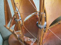 VINTAGE SAILING SHIP BOAT MODEL HANDMADE PINE WOOD ON STAND 19.5 LONG and HANDS