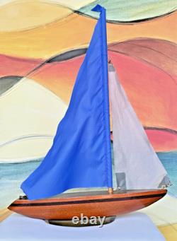 VTG LG Wooden Sailboat Model Pond Yacht Boat Nautical Decor 22 Tall Weighted