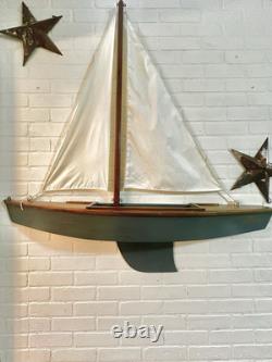 VTG Large Scale Yacht Model Pond Wooden/Cloth Wall Mounted Sailboat 46x48