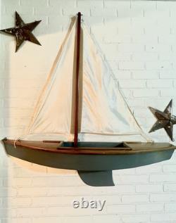 VTG Large Scale Yacht Model Pond Wooden/Cloth Wall Mounted Sailboat 46x48