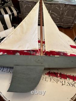 VTG Large Scale Yacht Model Pond Wooden/Cloth Wall Mounted Sailboat 46x48