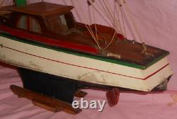 VTG Pond Wood Model Ship Boat Sailboat Yacht Nautical Coastal Schooner! AS IS
