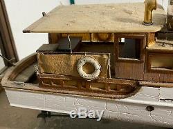 Vintage 1920s- 30s Roosevelt Model Boat Wood / Plastic on Stand