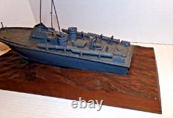 Vintage 1940's PT Torpedo Boat on Wave WWII Wooden Wood Folk Art Model Ship