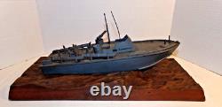 Vintage 1940's PT Torpedo Boat on Wave WWII Wooden Wood Folk Art Model Ship