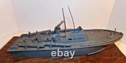 Vintage 1940's PT Torpedo Boat on Wave WWII Wooden Wood Folk Art Model Ship