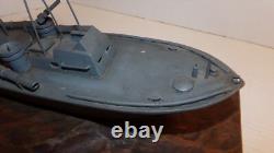 Vintage 1940's PT Torpedo Boat on Wave WWII Wooden Wood Folk Art Model Ship