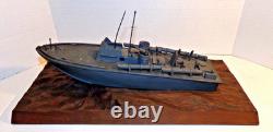 Vintage 1940's PT Torpedo Boat on Wave WWII Wooden Wood Folk Art Model Ship WW2