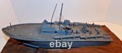 Vintage 1940's PT Torpedo Boat on Wave WWII Wooden Wood Folk Art Model Ship WW2