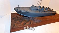 Vintage 1940's PT Torpedo Boat on Wave WWII Wooden Wood Folk Art Model Ship WW2