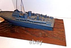 Vintage 1940's PT Torpedo Boat on Wave WWII Wooden Wood Folk Art Model Ship WW2