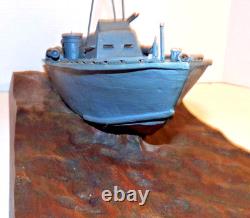 Vintage 1940's PT Torpedo Boat on Wave WWII Wooden Wood Folk Art Model Ship WW2
