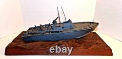 Vintage 1940's PT Torpedo Boat on Wave WWII Wooden Wood Folk Art Model Ship WW2