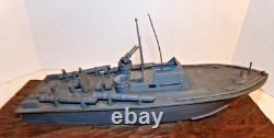 Vintage 1940's PT Torpedo Boat on Wave WWII Wooden Wood Folk Art Model Ship WW2