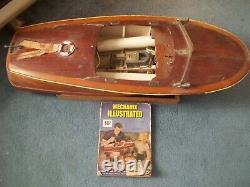 Vintage 1948 Wood CHRIS-CRAFT Electric Model Boat-Home Built- Iron Cross Flag
