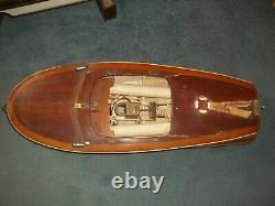 Vintage 1948 Wood CHRIS-CRAFT Electric Model Boat-Home Built- Iron Cross Flag