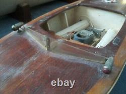 Vintage 1948 Wood CHRIS-CRAFT Electric Model Boat-Home Built- Iron Cross Flag