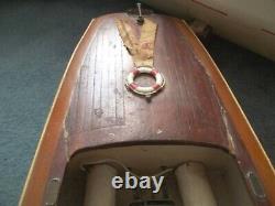 Vintage 1948 Wood CHRIS-CRAFT Electric Model Boat-Home Built- Iron Cross Flag