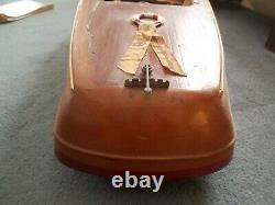 Vintage 1948 Wood CHRIS-CRAFT Electric Model Boat-Home Built- Iron Cross Flag