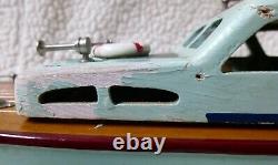 Vintage 1950's MHM JAPAN Wood Cabin Cruiser Battery Op Model Boat 14