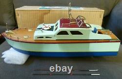 Vintage 1950's MHM JAPAN Wood Cabin Cruiser Battery Op Model Boat 14 NICE