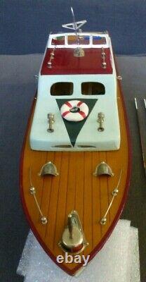 Vintage 1950's MHM JAPAN Wood Cabin Cruiser Battery Op Model Boat 14 NICE