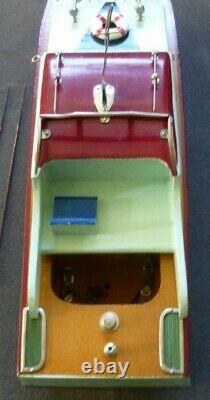 Vintage 1950's MHM JAPAN Wood Cabin Cruiser Battery Op Model Boat 14 NICE