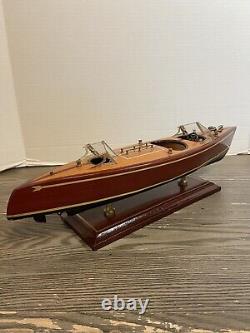 Vintage 1950's Mahogany Wood Speed Boat Toy Model On Stand 16 Nautical Decor