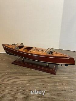 Vintage 1950's Mahogany Wood Speed Boat Toy Model On Stand 16 Nautical Decor