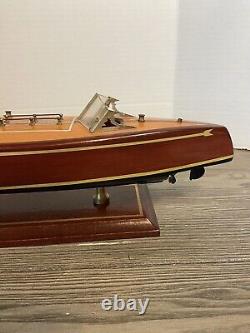 Vintage 1950's Mahogany Wood Speed Boat Toy Model On Stand 16 Nautical Decor