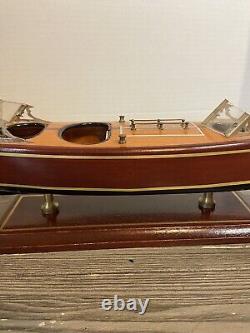 Vintage 1950's Mahogany Wood Speed Boat Toy Model On Stand 16 Nautical Decor