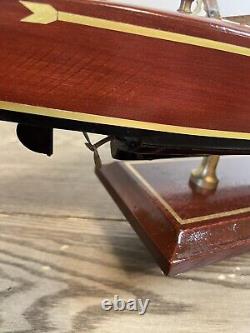 Vintage 1950's Mahogany Wood Speed Boat Toy Model On Stand 16 Nautical Decor