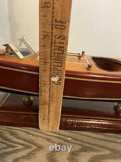 Vintage 1950's Mahogany Wood Speed Boat Toy Model On Stand 16 Nautical Decor