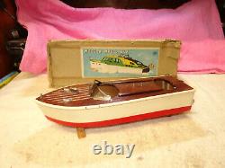 Vintage 1955 Rico Wooden Model Battery Operated Speed Boat W Box Japan
