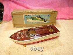 Vintage 1955 Rico Wooden Model Battery Operated Speed Boat W Box Japan